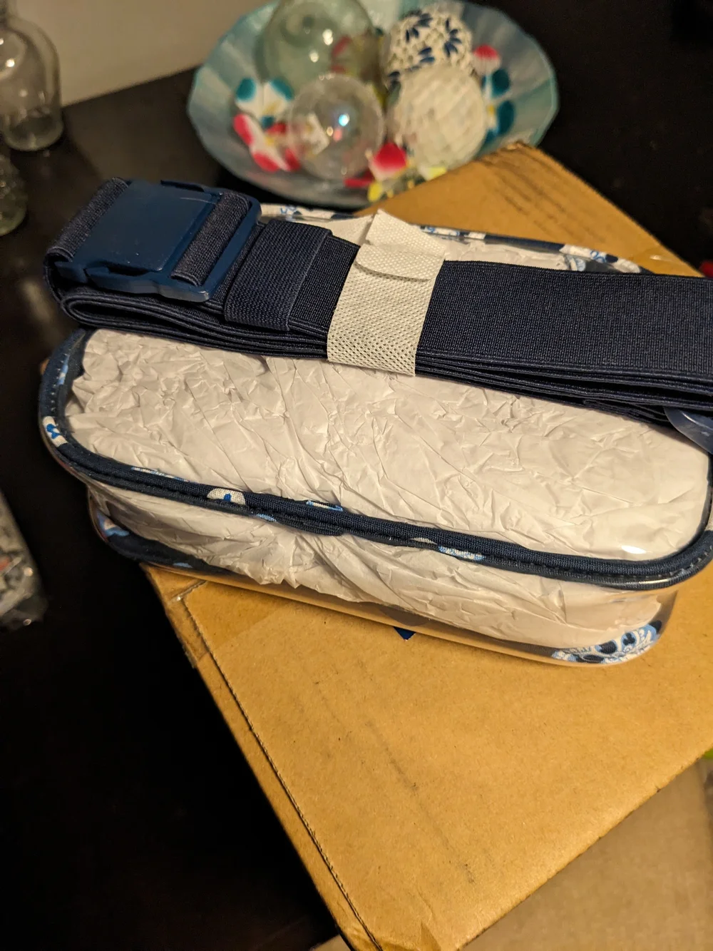Vera Bradley Tennessee Clear Travel Pouch with Navy Trim and Blue Accent